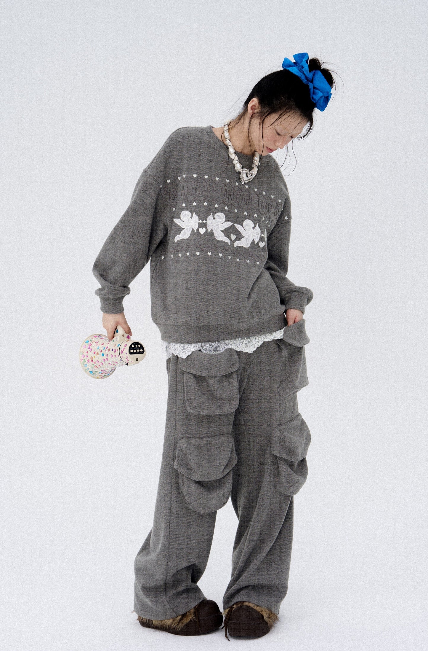 Frilled Big Pocket Sweat Wide Pants [ID:0048PA]