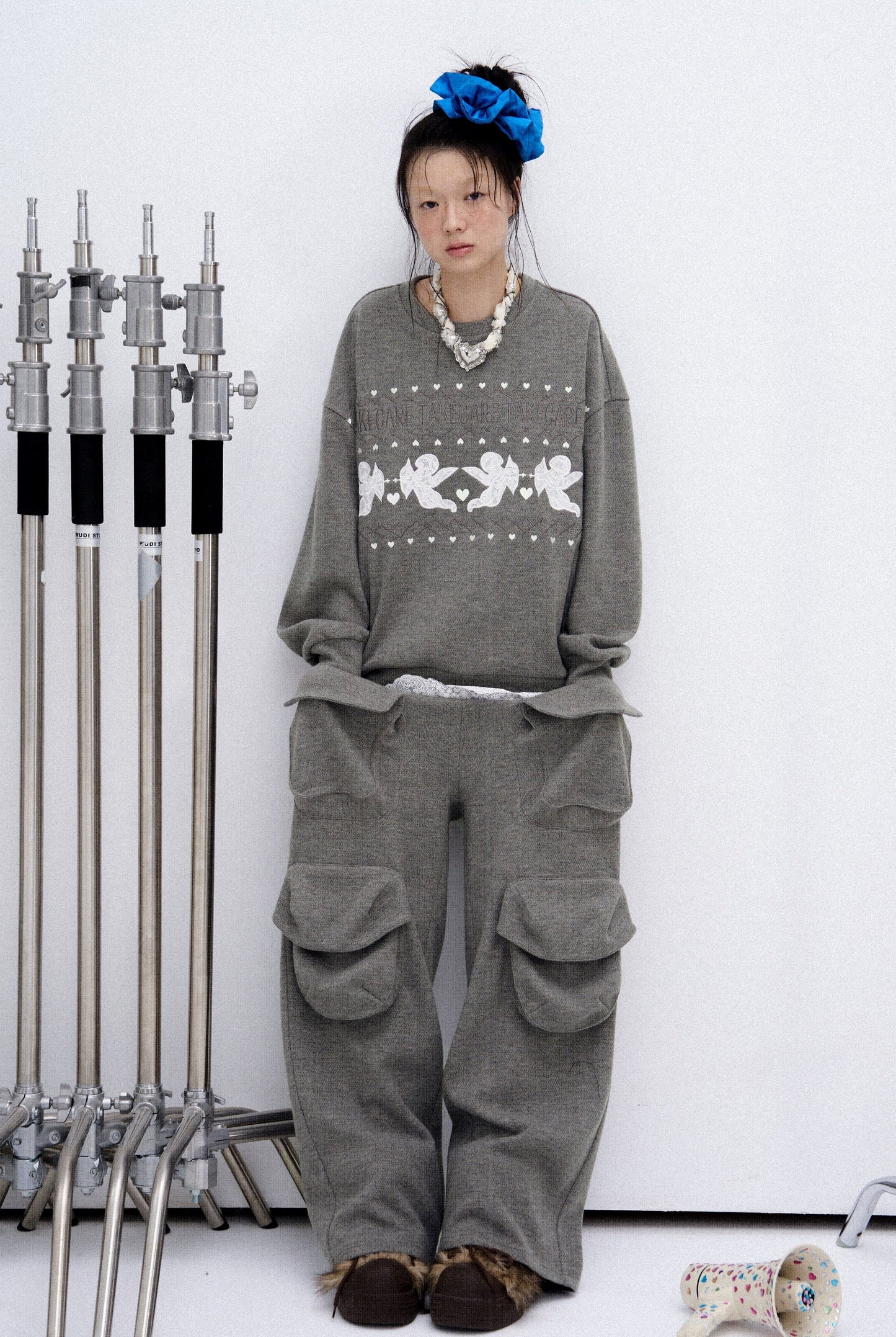 Frilled Big Pocket Sweat Wide Pants [ID:0048PA]