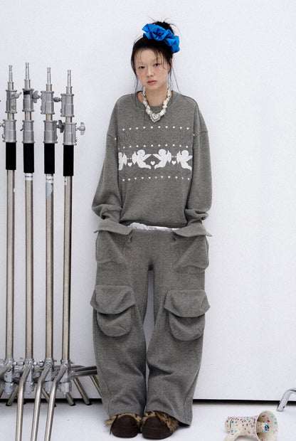 Frilled Big Pocket Sweat Wide Pants [ID:0048PA]