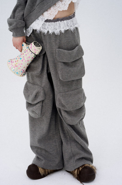 Frilled Big Pocket Sweat Wide Pants [ID:0048PA]