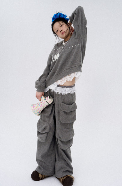 Frilled Big Pocket Sweat Wide Pants [ID:0048PA]