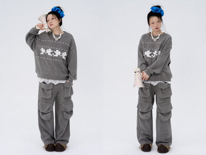 Frilled Big Pocket Sweat Wide Pants [ID:0048PA]