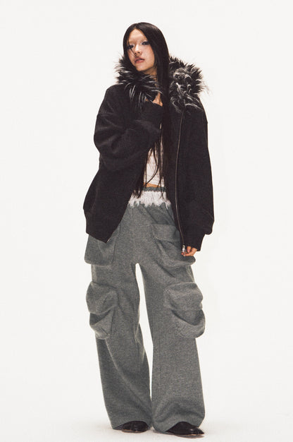 Frilled Big Pocket Sweat Wide Pants [ID:0048PA]