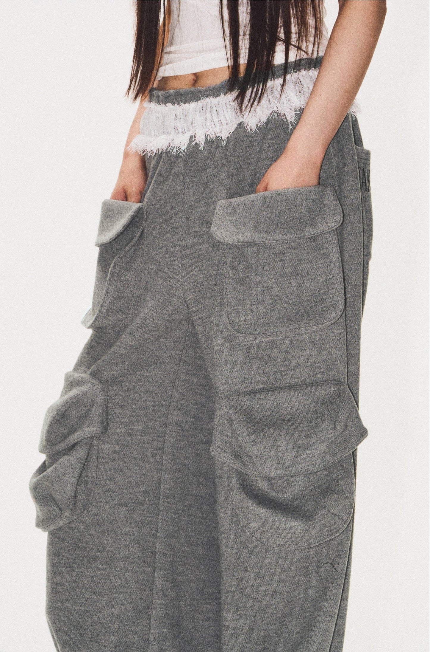 Frilled Big Pocket Sweat Wide Pants [ID:0048PA]