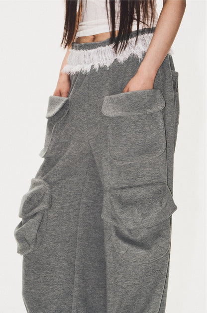 Frilled Big Pocket Sweat Wide Pants [ID:0048PA]