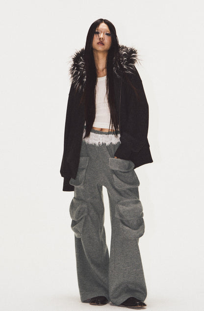 Frilled Big Pocket Sweat Wide Pants [ID:0048PA]