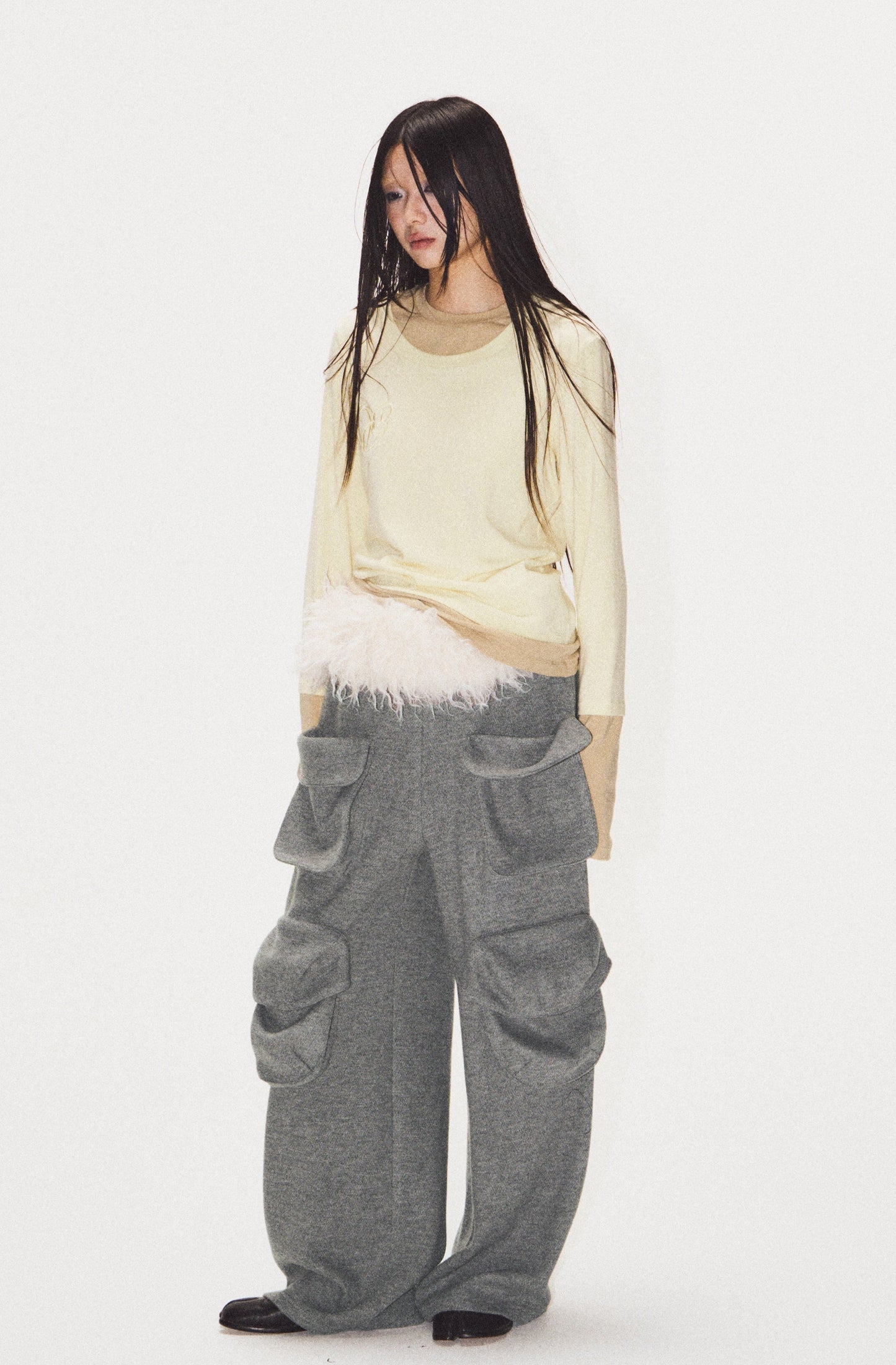 Frilled Big Pocket Sweat Wide Pants [ID:0048PA]