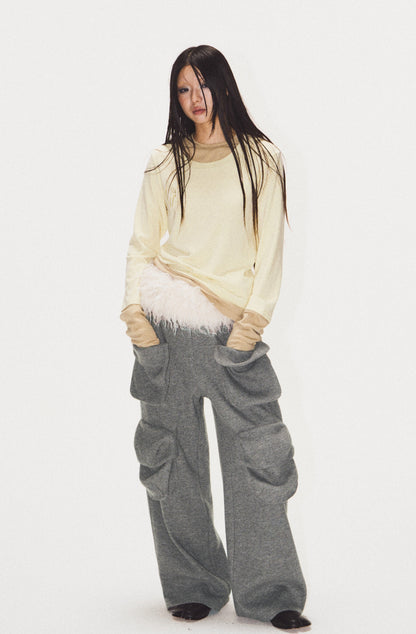 Frilled Big Pocket Sweat Wide Pants [ID:0048PA]