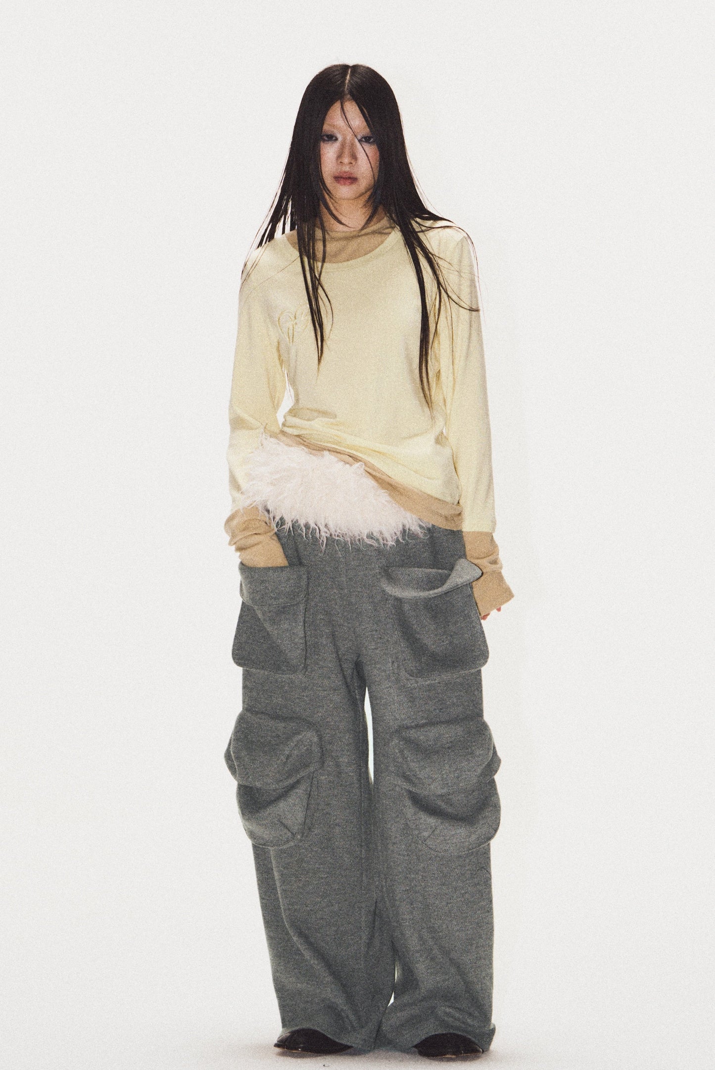 Frilled Big Pocket Sweat Wide Pants [ID:0048PA]