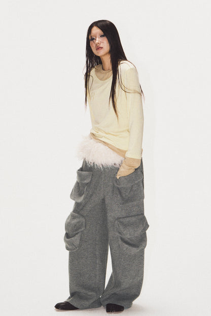 Frilled Big Pocket Sweat Wide Pants [ID:0048PA]