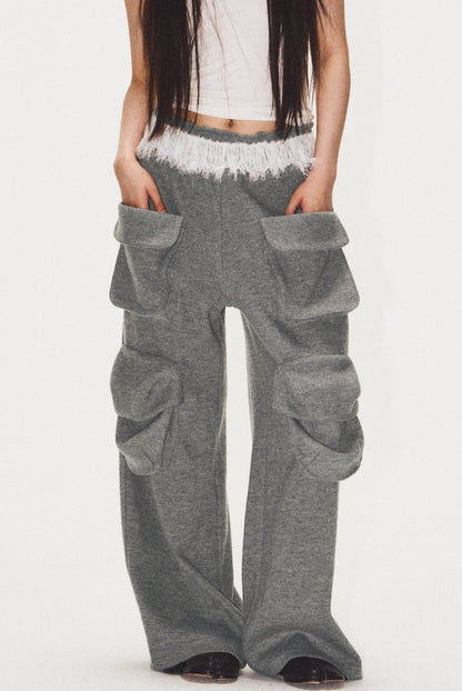 Frilled Big Pocket Sweat Wide Pants [ID:0048PA]