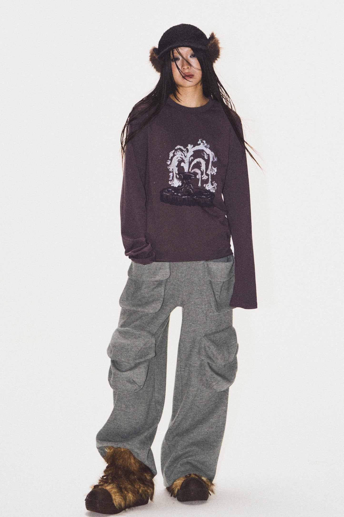 Frilled Big Pocket Sweat Wide Pants [ID:0048PA]