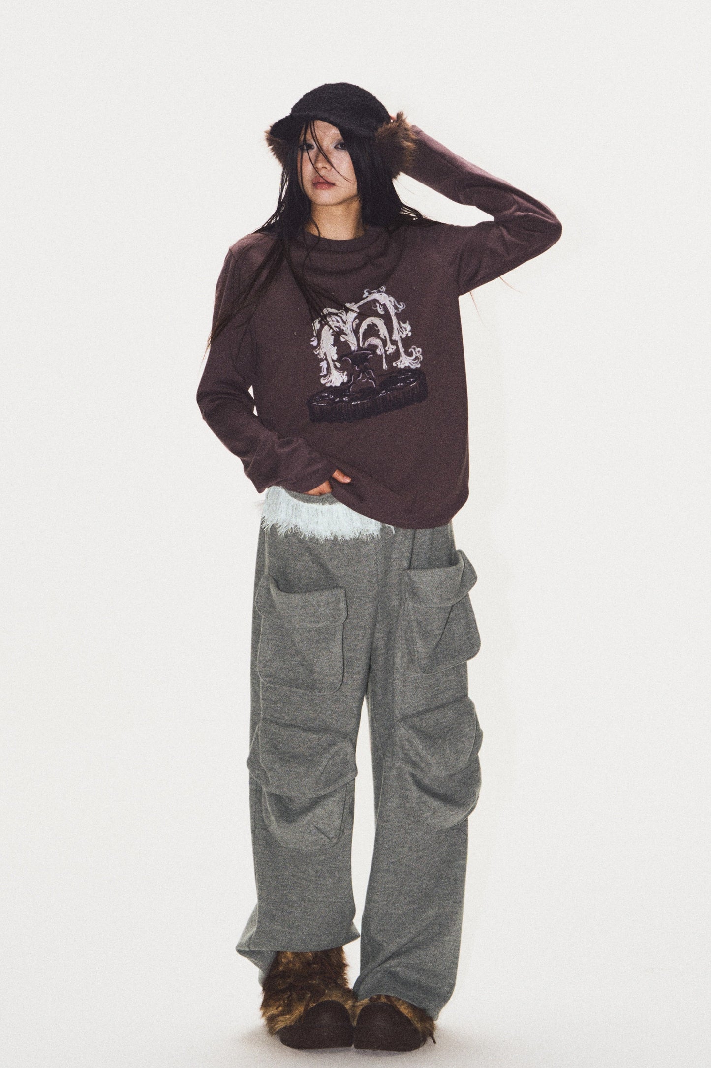 Frilled Big Pocket Sweat Wide Pants [ID:0048PA]