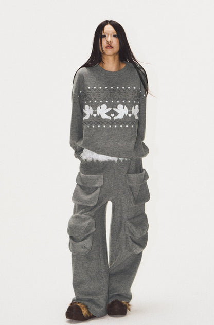 Frilled Big Pocket Sweat Wide Pants [ID:0048PA]