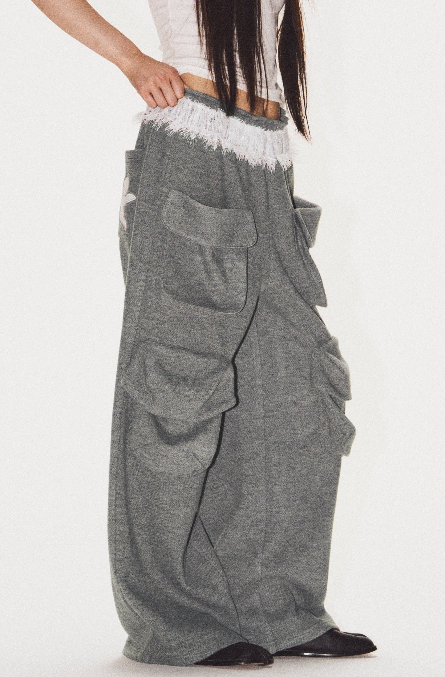 Frilled Big Pocket Sweat Wide Pants [ID:0048PA]