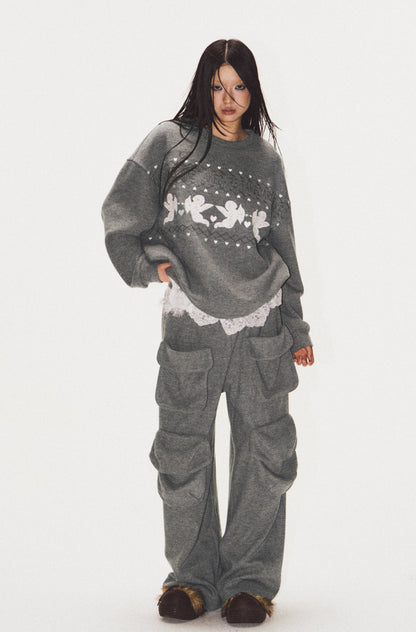 Frilled Big Pocket Sweat Wide Pants [ID:0048PA]