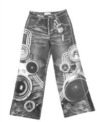 Speaker Pants Digital Print Black Straight Pants [ID:0050PA]