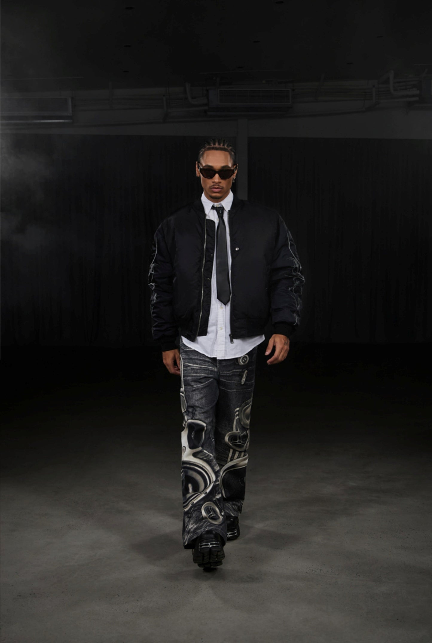 Speaker Pants Digital Print Black Straight Pants [ID:0050PA]