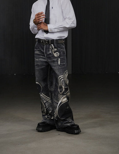 Speaker Pants Digital Print Black Straight Pants [ID:0050PA]