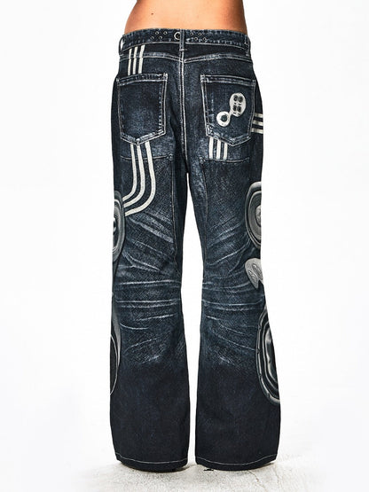 Speaker Pants Digital Print Blue Straight Pants [ID:0052PA]