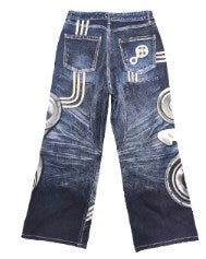 Speaker Pants Digital Print Blue Straight Pants [ID:0052PA]