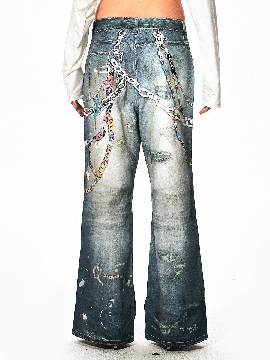 Y2K Cartoon Chain Wide Digital Print Jeans [ID:0053PA]