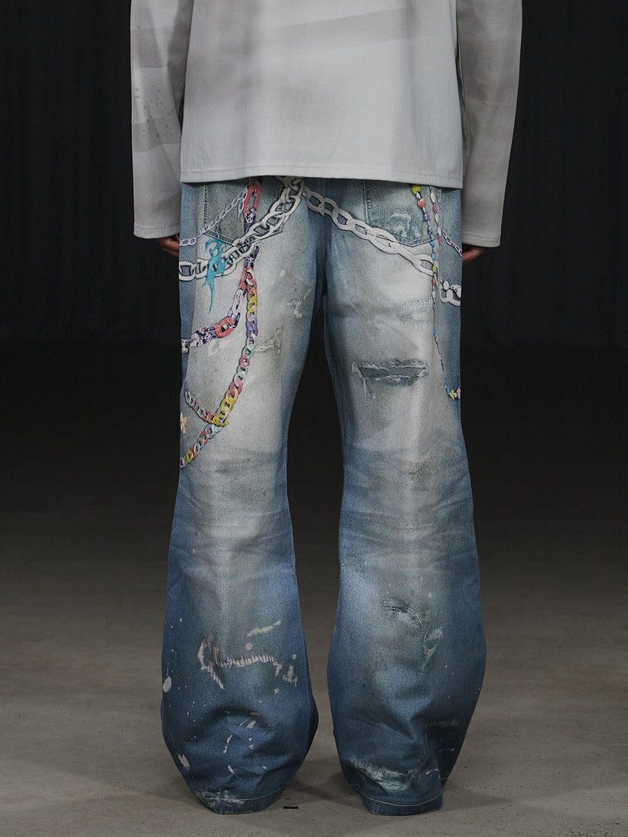 Y2K Cartoon Chain Wide Digital Print Jeans [ID:0053PA]