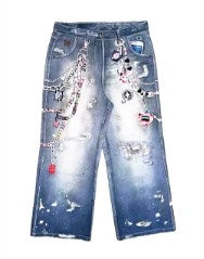 Y2K Cartoon Chain Wide Digital Print Jeans [ID:0053PA]