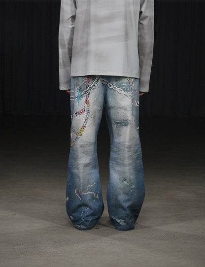 Y2K Cartoon Chain Wide Digital Print Jeans [ID:0053PA]