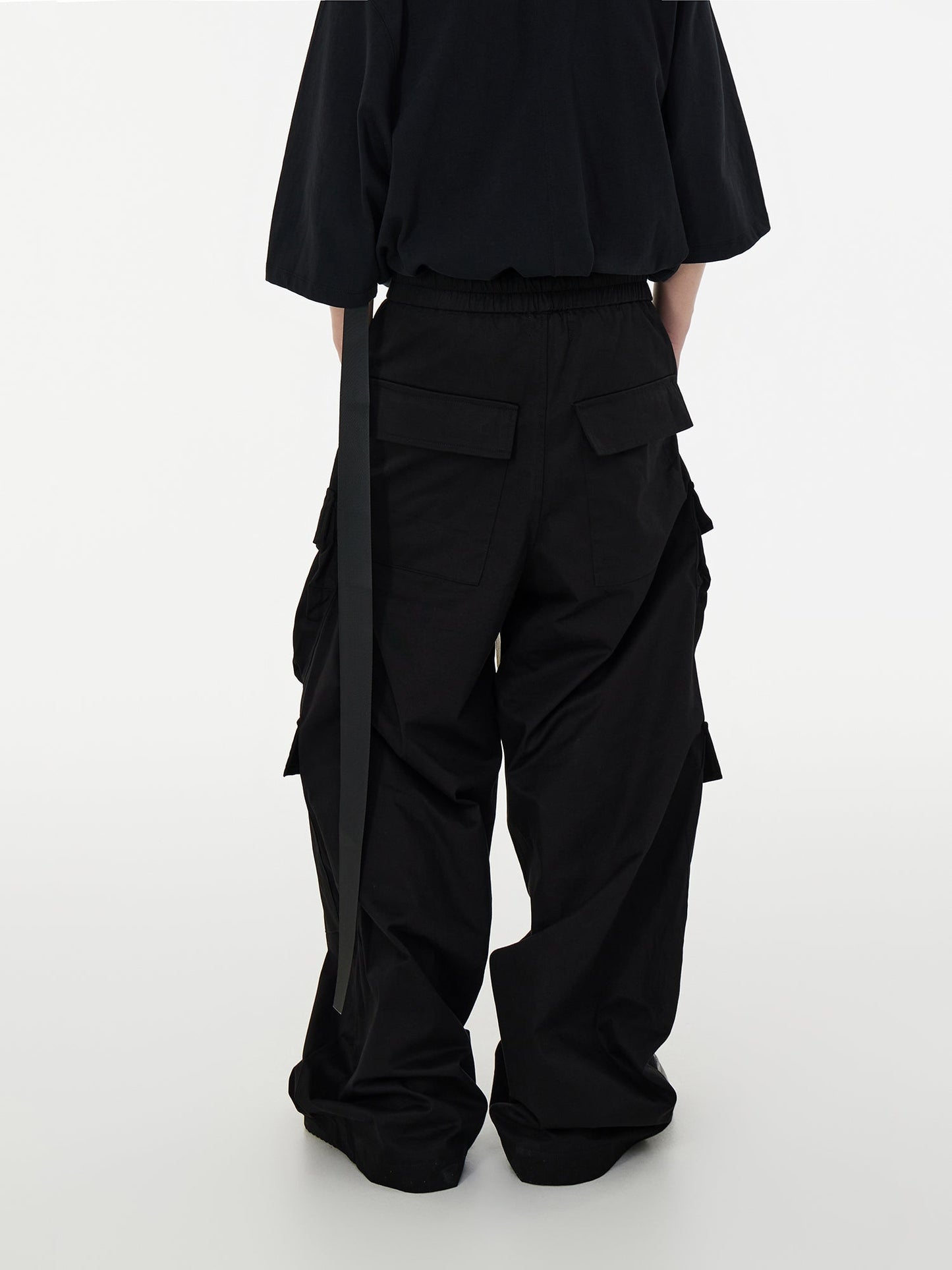 Dark Avant-Garde Loose Wide-Leg Cargo Pants with Drawstring Design [ID:0058PA]