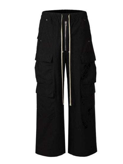 Dark Avant-Garde Loose Wide-Leg Cargo Pants with Drawstring Design [ID:0058PA]