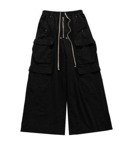 Dark Avant-Garde Loose Wide-Leg Cargo Pants with Drawstring Design [ID:0058PA]