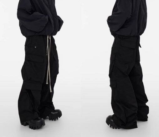 Dark Avant-Garde Loose Wide-Leg Cargo Pants with Drawstring Design [ID:0058PA]