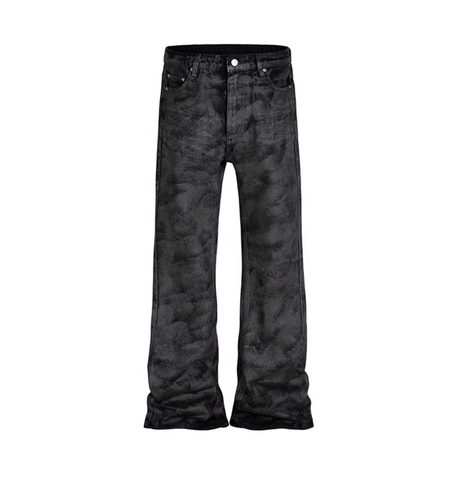 Glitter Coated Slim Flare Jeans Brushed Resin Dragging Floor Blue [ID:0060PA]