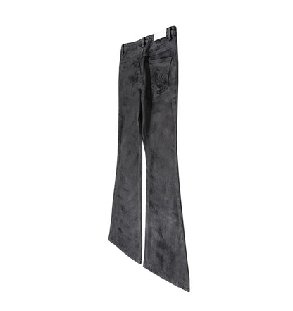 Glitter Coated Slim Flare Jeans Brushed Resin Dragging Floor Blue [ID:0060PA]