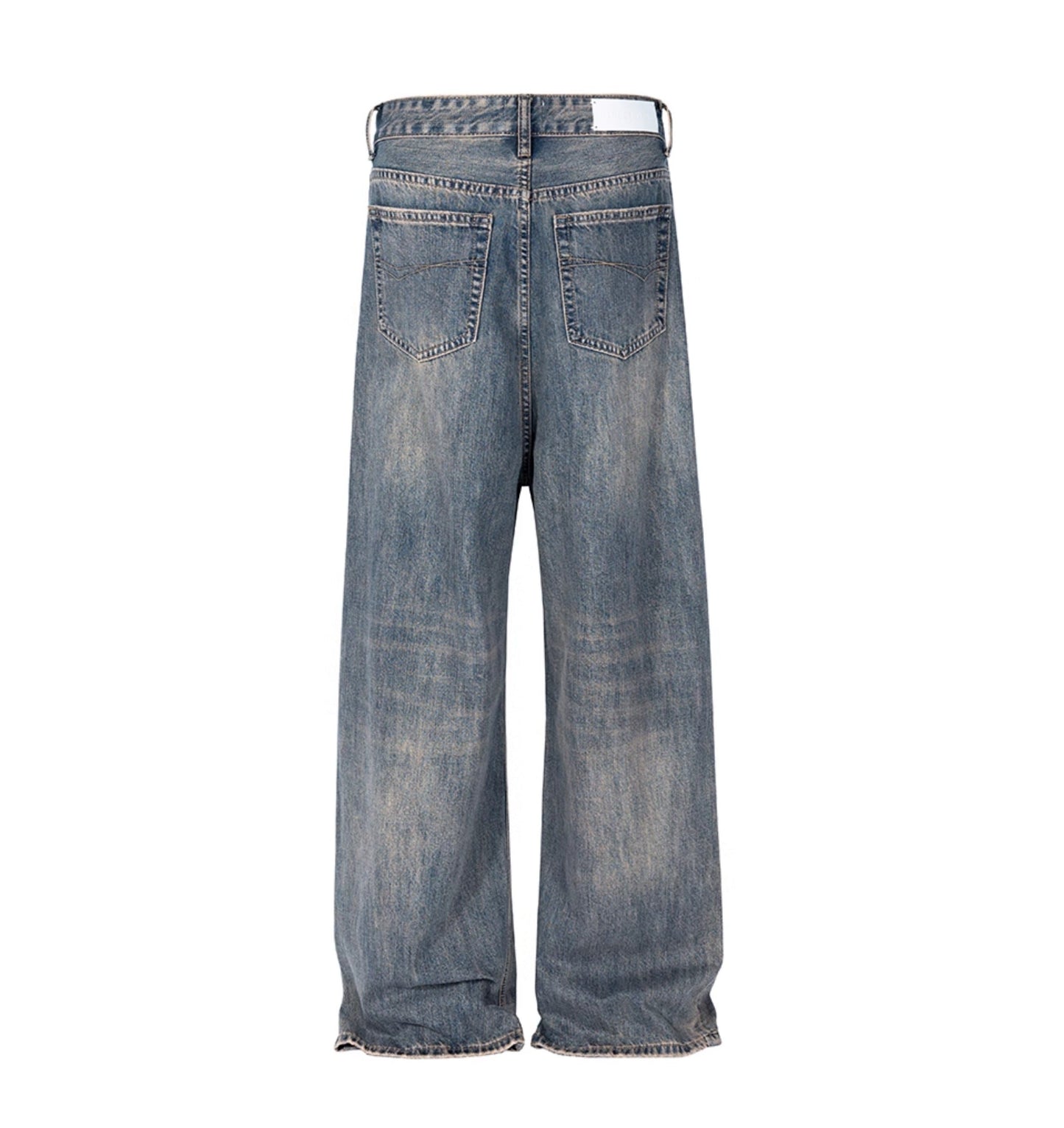 Relaxed Tapered Distressed Bamboo Texture Washed Denim Pants Blue [ID:0061PA]