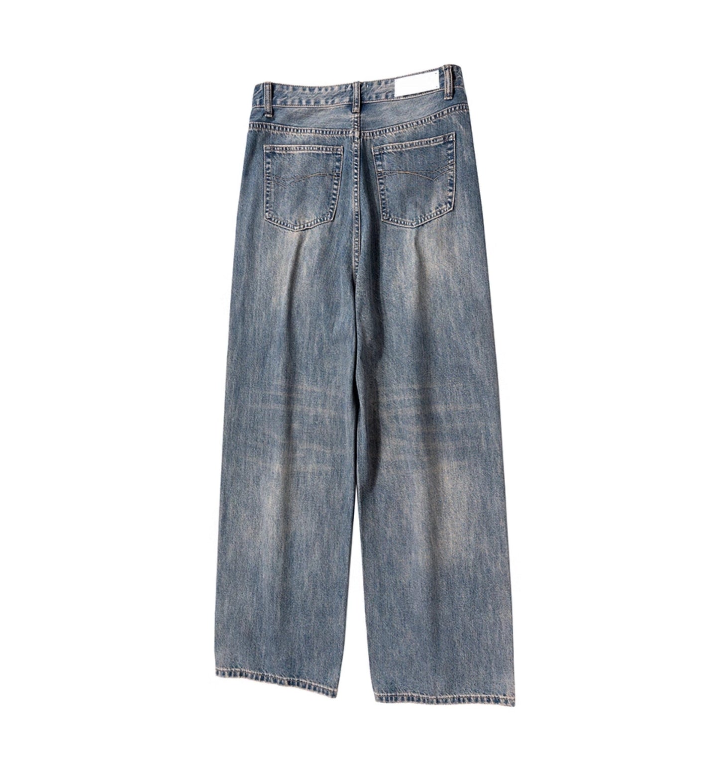 Relaxed Tapered Distressed Bamboo Texture Washed Denim Pants Blue [ID:0061PA]