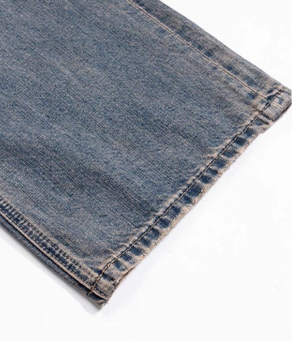 Relaxed Tapered Distressed Bamboo Texture Washed Denim Pants Blue [ID:0061PA]