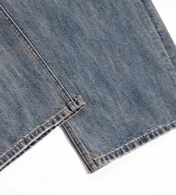 Relaxed Tapered Distressed Bamboo Texture Washed Denim Pants Blue [ID:0061PA]