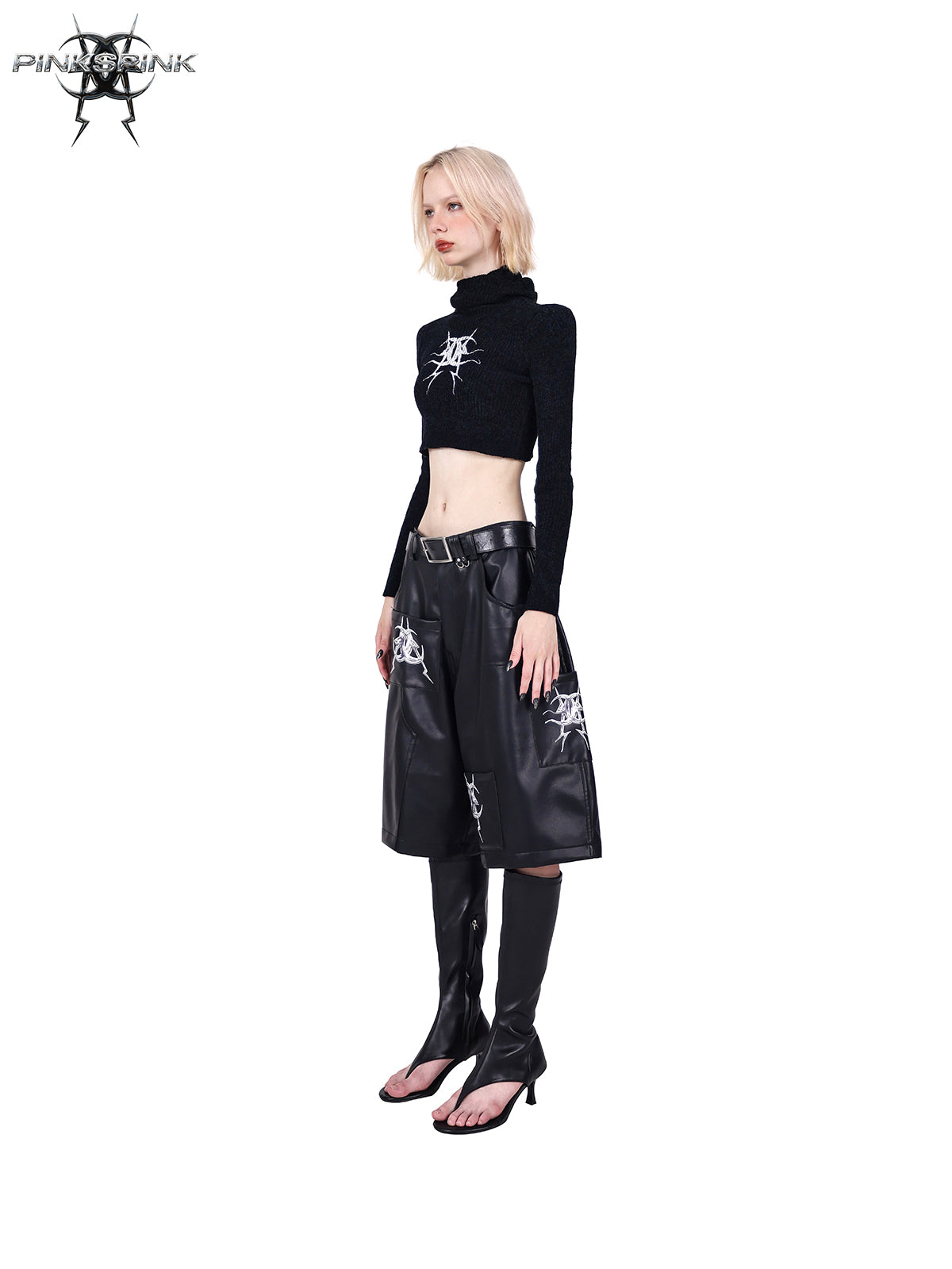 Mirror Series Structured Pocket Faux Leather Shorts Unisex Y2K Black [ID:0063PA]