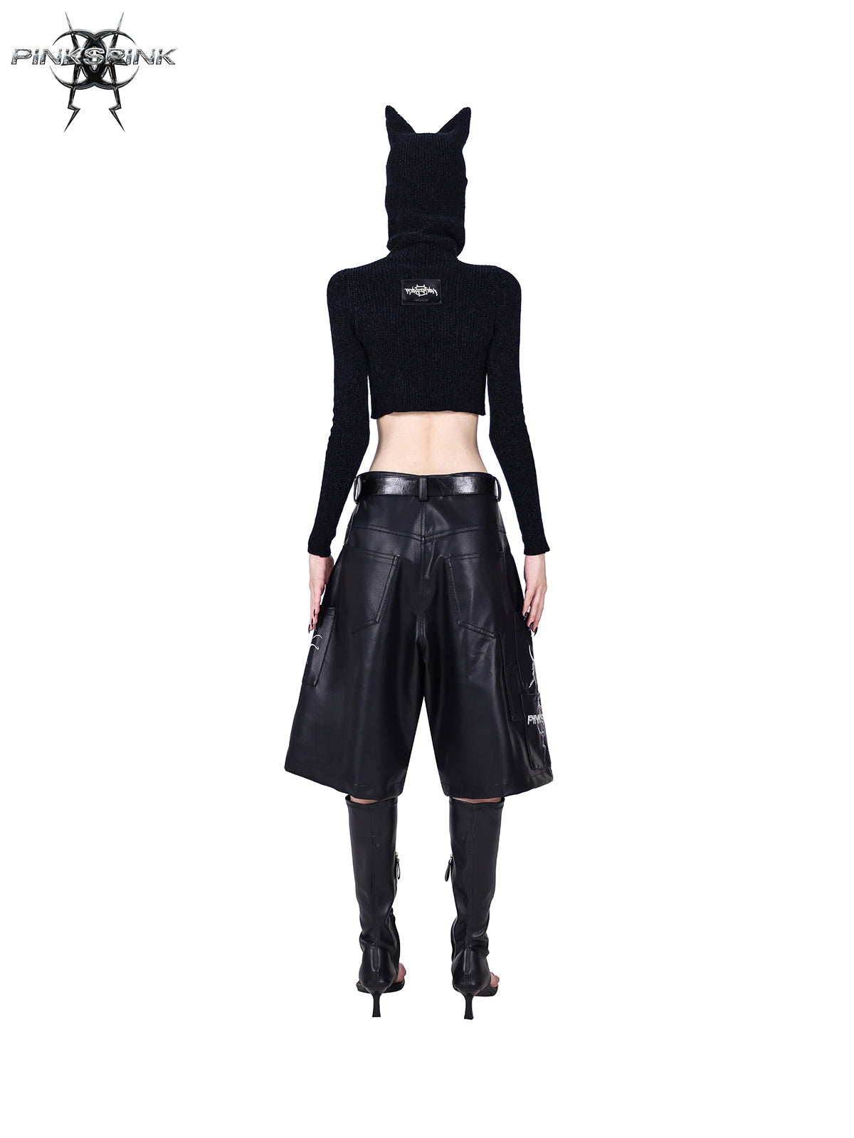 Mirror Series Structured Pocket Faux Leather Shorts Unisex Y2K Black [ID:0063PA]