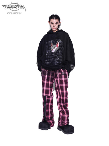 Original Plaid Loose-Fit Floor-Length Trousers Wide-Leg Check Pants [ID:0064PA]