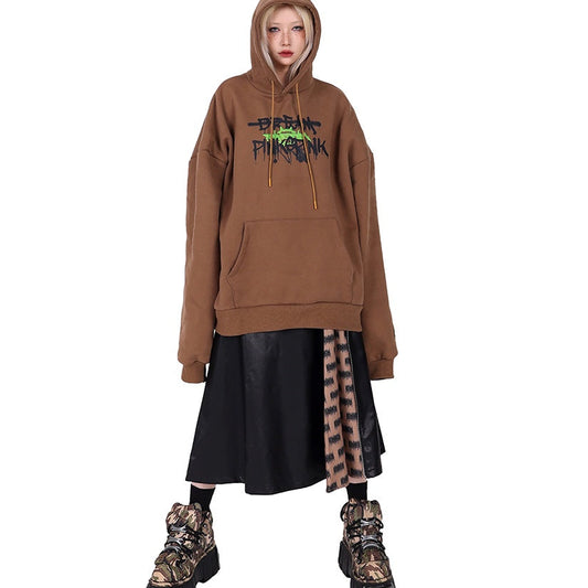 Contrast Zipper Rock Letter Mid-Length Leather Skirt A-Line Design [ID:0066SK]