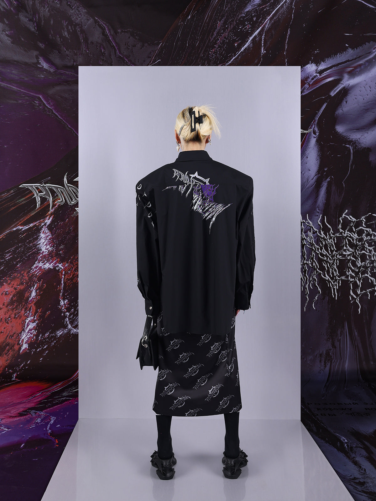 Cosmic Clash Rock-Electro Iridescent Thorn Print Wrap Reversible Skirt [ID:0067SK]