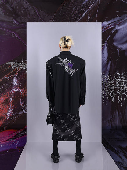 Cosmic Clash Rock-Electro Iridescent Thorn Print Wrap Reversible Skirt [ID:0067SK]