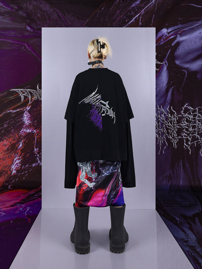 Cosmic Clash Rock-Electro Iridescent Thorn Print Wrap Reversible Skirt [ID:0067SK]