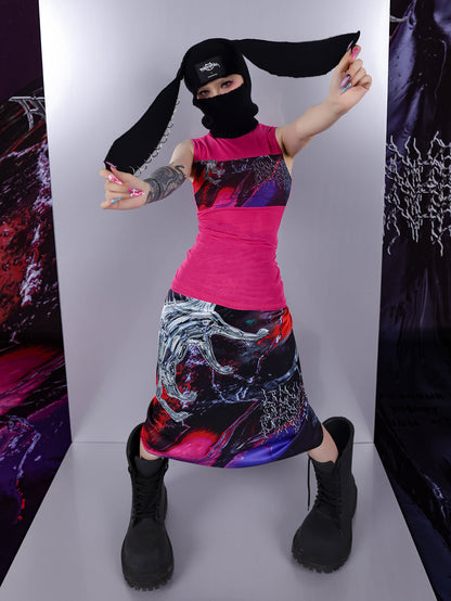 Cosmic Clash Rock-Electro Iridescent Thorn Print Wrap Reversible Skirt [ID:0067SK]