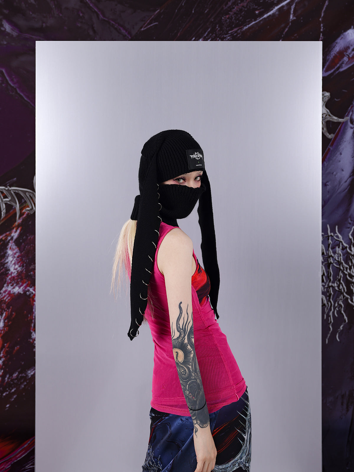Cosmic Clash Rock-Electro Iridescent Thorn Print Wrap Reversible Skirt [ID:0067SK]