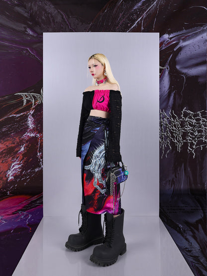 Cosmic Clash Rock-Electro Iridescent Thorn Print Wrap Reversible Skirt [ID:0067SK]