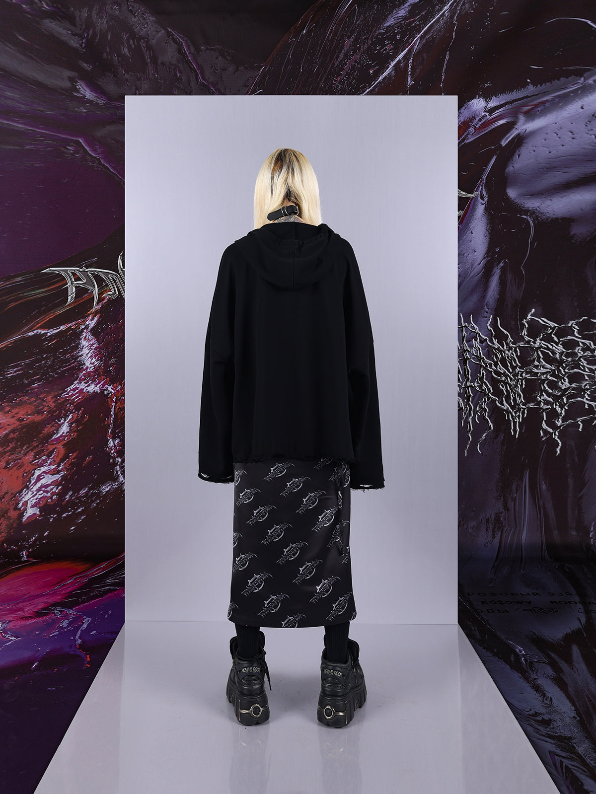 Cosmic Clash Rock-Electro Iridescent Thorn Print Wrap Reversible Skirt [ID:0067SK]